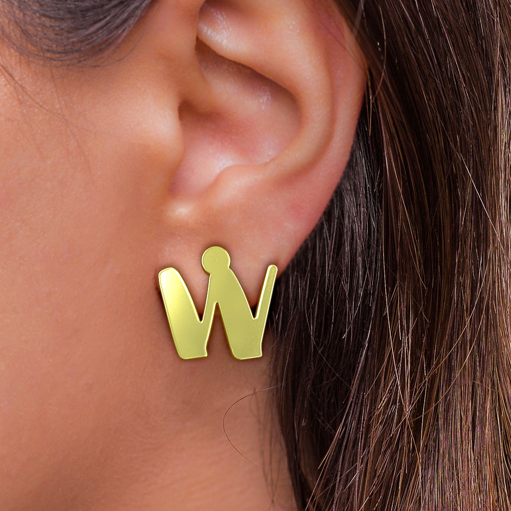 گوشواره طلا 18 عیار زنانه مدوپد مدل حرف W کد GA1-16654