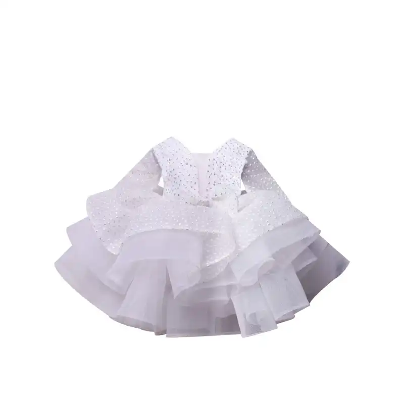 ست پیراهن و گیره مو دخترانه مدل مجلسی پرنسسی پفی رنگ سفید