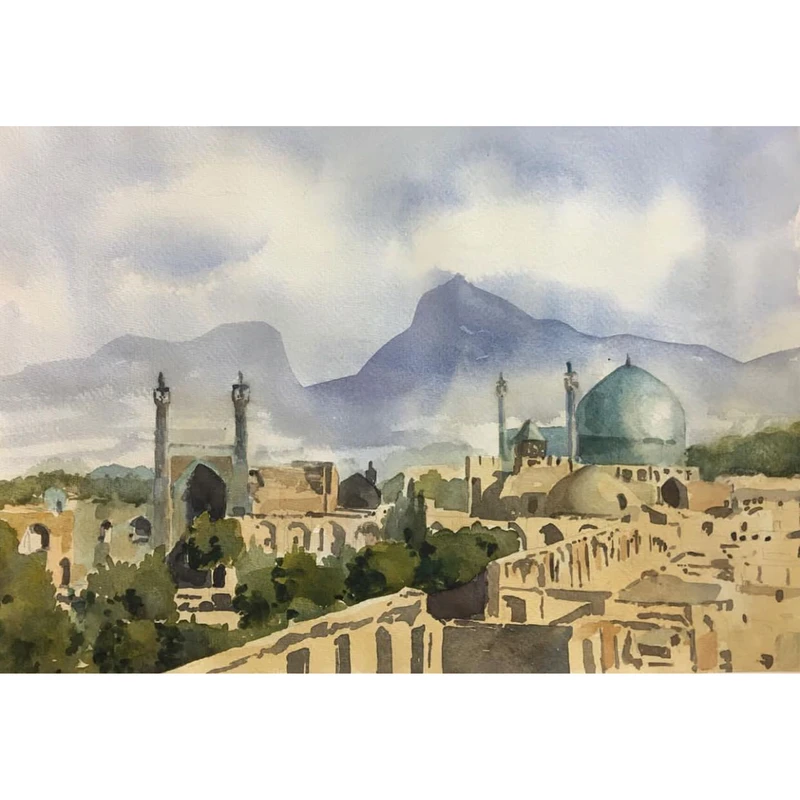 نقاشی آبرنگ طرح مسجد شیخ فضل الله اصفهان کد 1002