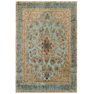  فرش دستبافت رنگ شده یازده و نیم متری طرح وینتیج کد b570766