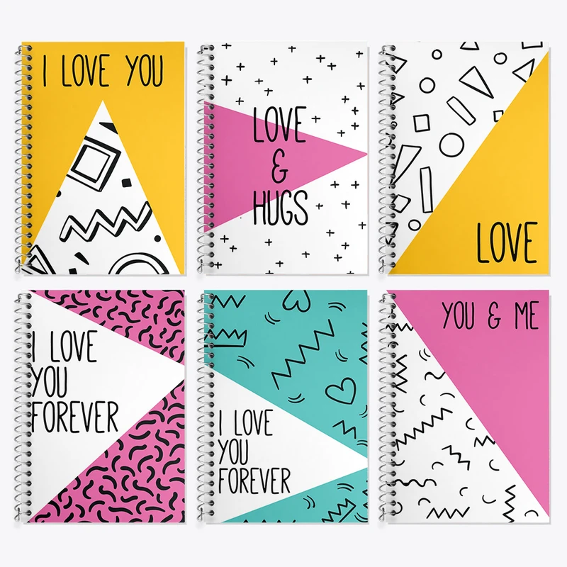 دفتر زبان 50 برگ خندالو مدل دو خط طرح عاشقانه (Love) کد 28 مجموعه 6 عددی