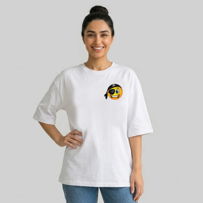 تی شرت آستین سه ربع زنانه مدل باکسی طرح ایموجی کد v1
