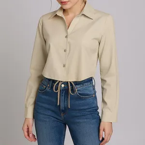 کراپ شومیز آستین بلند یقه برگردان زنانه نیزل مدل 1257