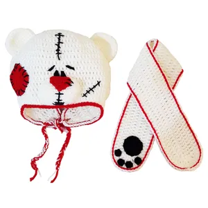 ست کلاه و شال گردن بافتنی بچگانه مدل خرس کد A1