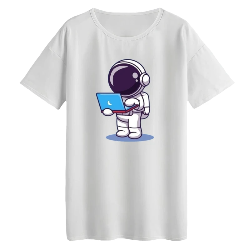 تی‌شرت لانگ آستین کوتاه زنانه مدل فضانورد و لپ تاپ