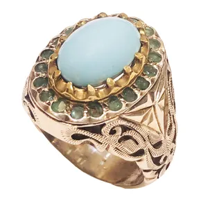 انگشتر نقره مردانه مدل دستساز تمام شبکه مزین به فیروزه عجمی