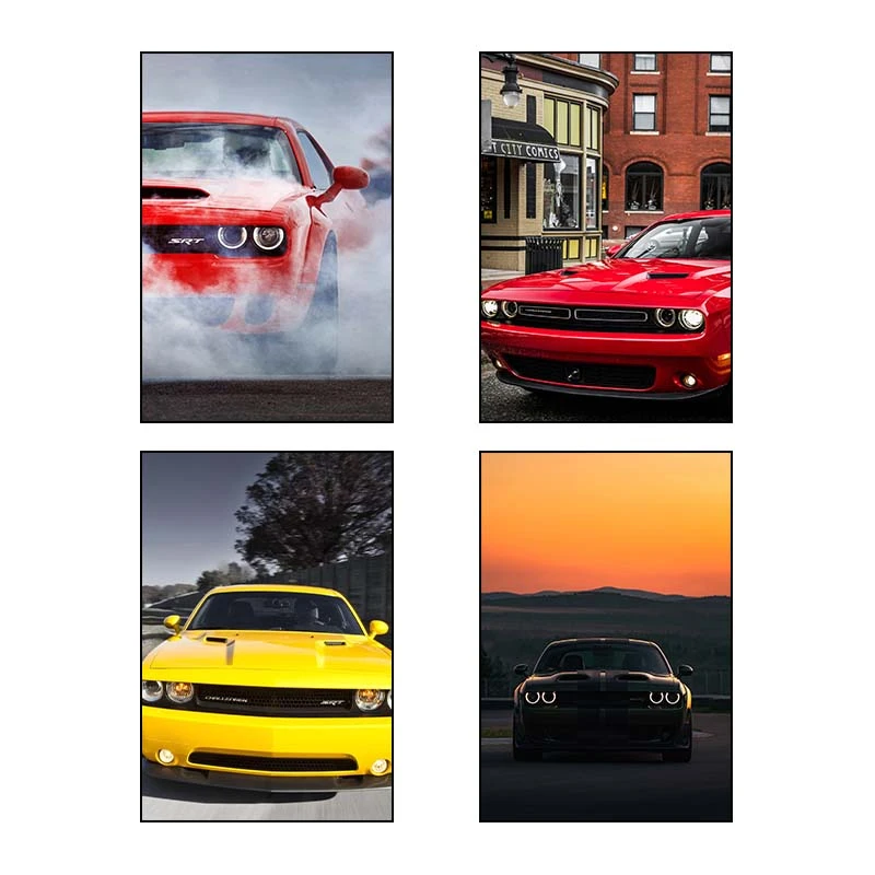 تابلو شاسي کارنيکا طرح Dodge Challenger کد 68689 مجموعه 4 عددی