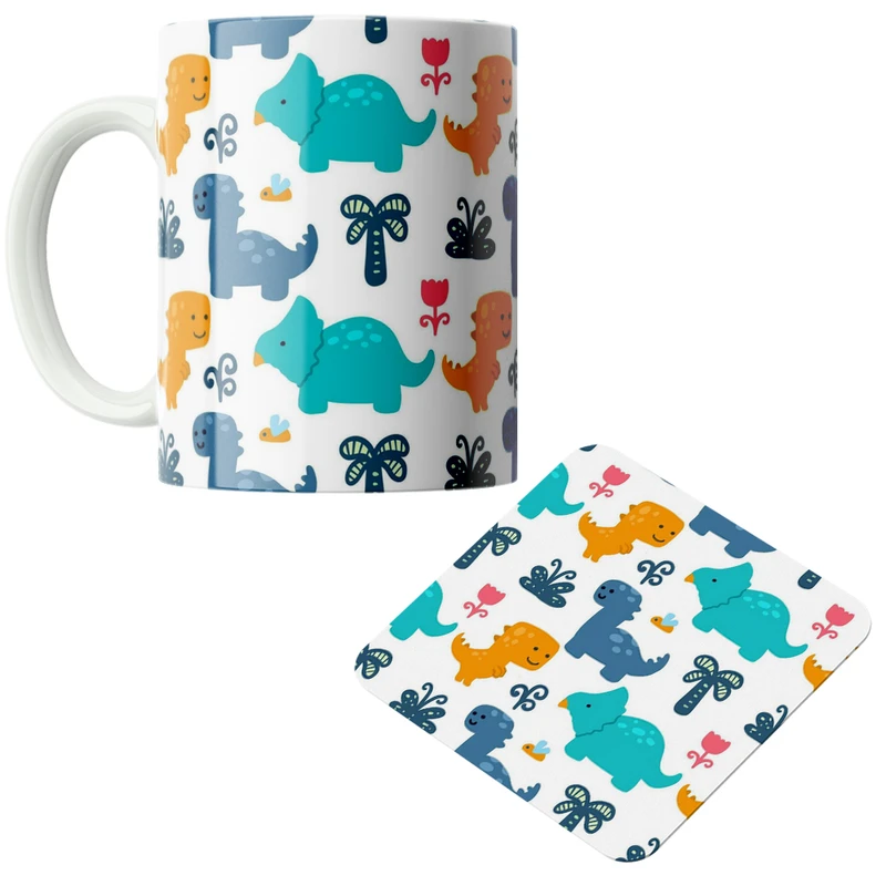 ماگ پاد آفرین مدل دایناسورها کد DKC486 به همراه زیر لیوانی