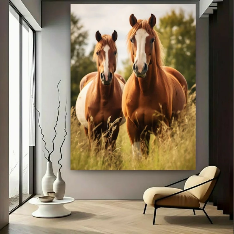 تابلو بوم طرح مخمل اسب در طبیعت کد BK23545