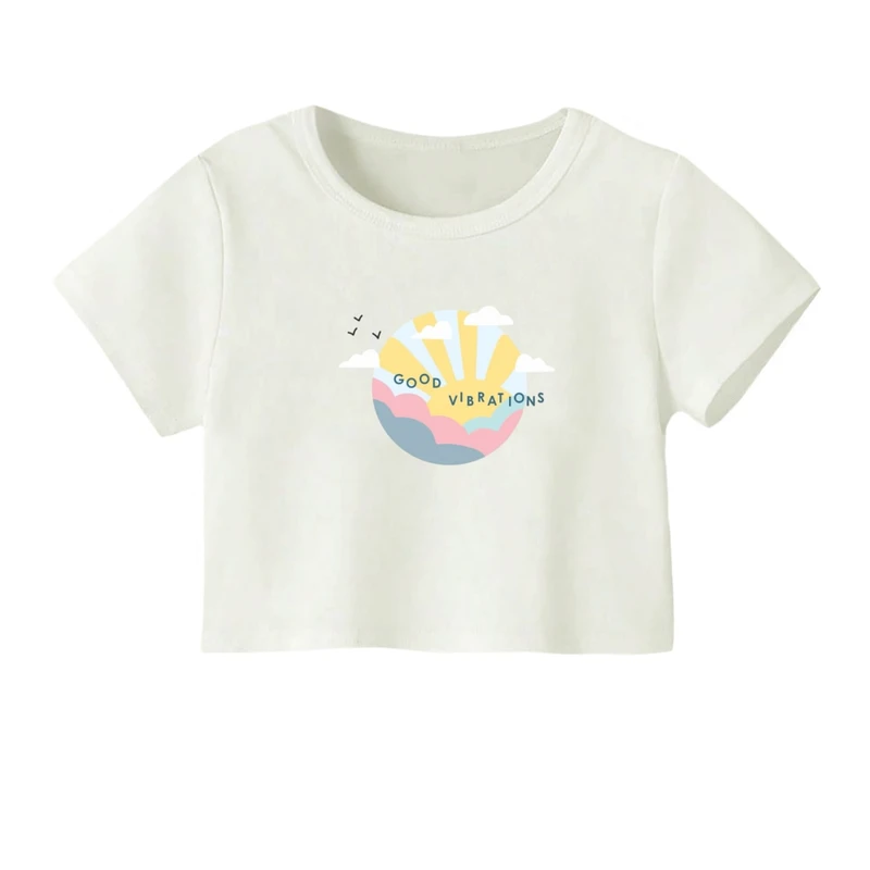 کراپ‌ تی‌شرت آستین کوتاه زنانه مدل ارتعاش مثبت