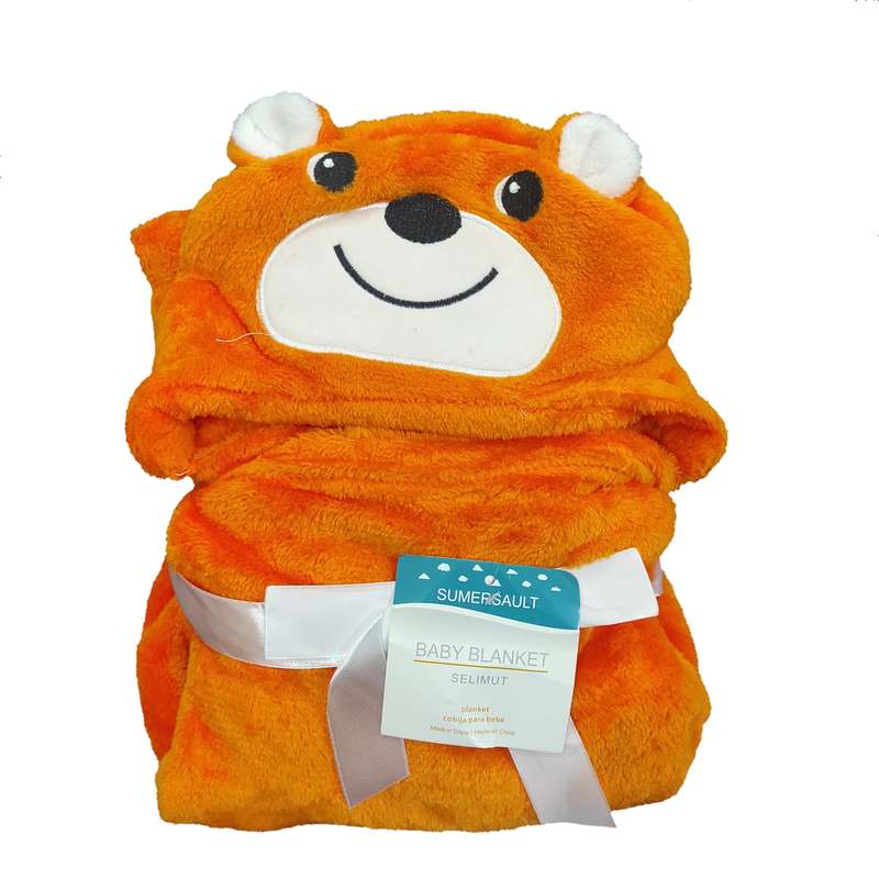 پتو کودک مدل کلاه دار طرح خرس نارنجی سایز 75×100 سانتی متر