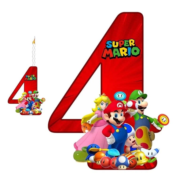 استند رومیزی تولد مدل عدد 4 طرح سوپر ماریو به همراه شمع مجموعه دوعددی