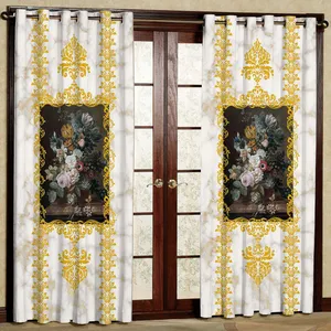 پرده پانچی بارمان دکور طرح وسط گل مدل هازان  کد5270 W سایز 140x280 سانتی متر