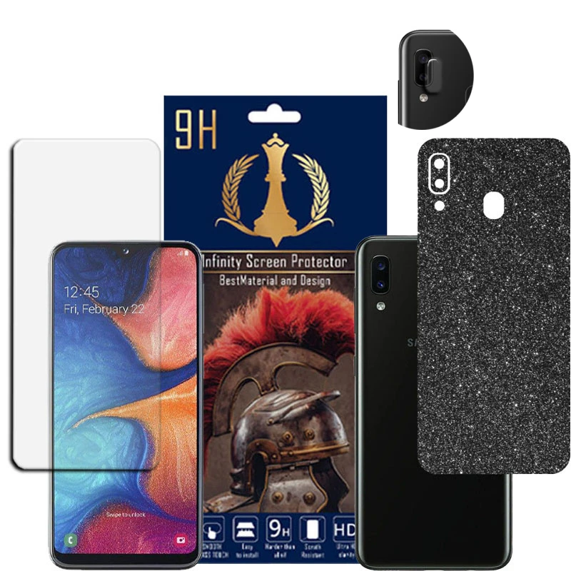  برچسب پوششی اینفینیتی مدل PRO MAX مناسب برای گوشی موبایل سامسونگ GALAXY A20 به همراه محافظ صفحه نمایش و محافظ لنز دوربین