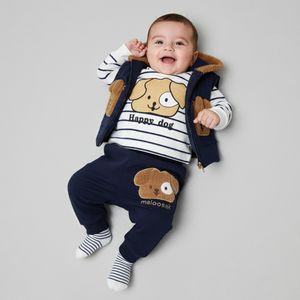 ست 3 تکه لباس نوزادی مدل Happy Dog کد So3 رنگ سرمه ای