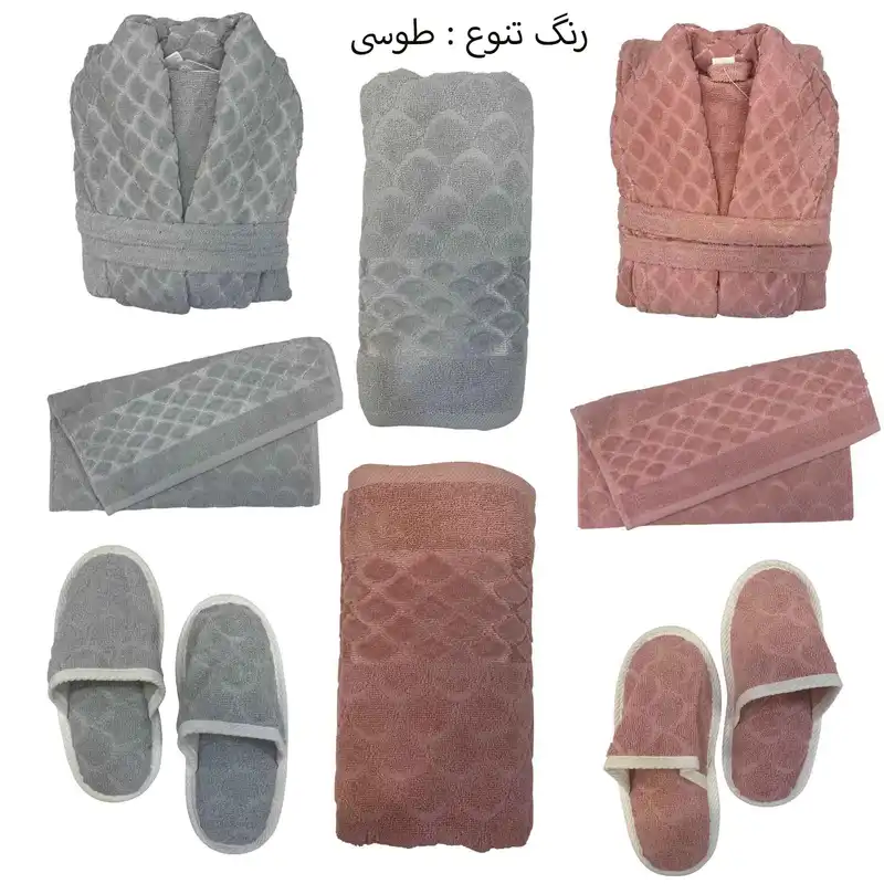 سرویس حوله پالتویی 8 تکه آریستا مدل صدف