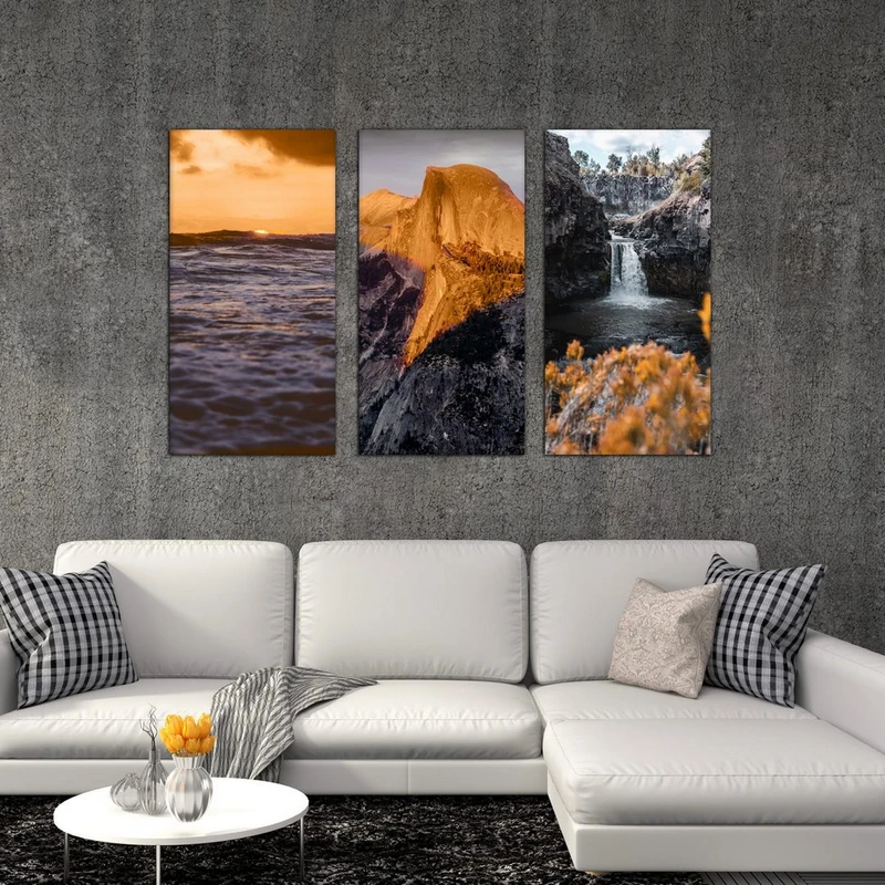 تابلو شاسی بکلیت طرح طبیعت کوه و آبشار مدل SH-521 مجموعه 3 عددی