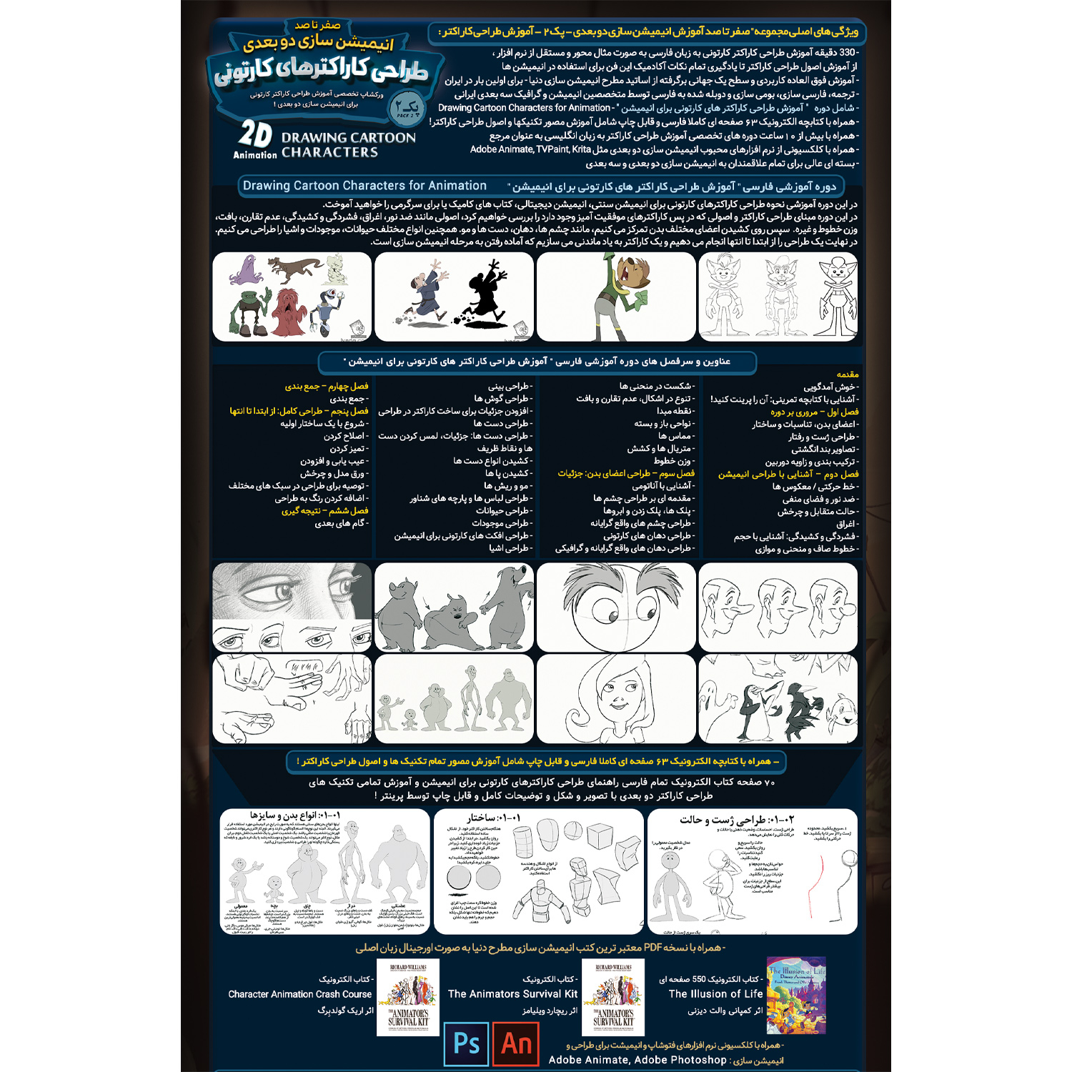 نرم افزار آموزش صفر تا صد انیمیشن سازی دو بعدی پک 2 آموزش طراحی کاراکتر های کارتونی نشر صفر تا صد