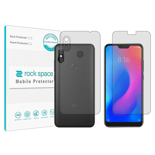 محافظ صفحه نمایش شفاف راک اسپیس مدل HyGEL  مناسب برای گوشی موبایل شیائومی Redmi Not 6 Pro به همراه محافظ پشت