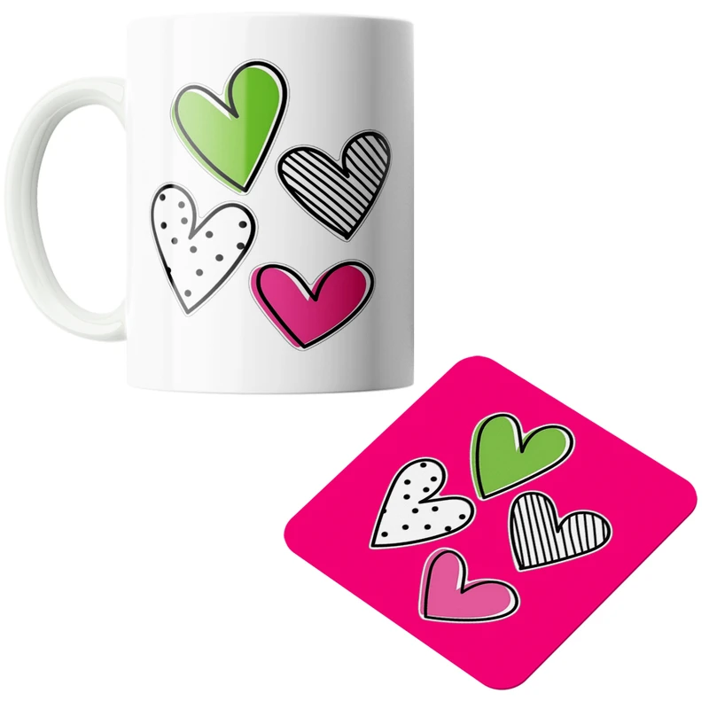 ماگ پاد آفرین مدل قلبی کد DKC331 به همراه زیر لیوانی