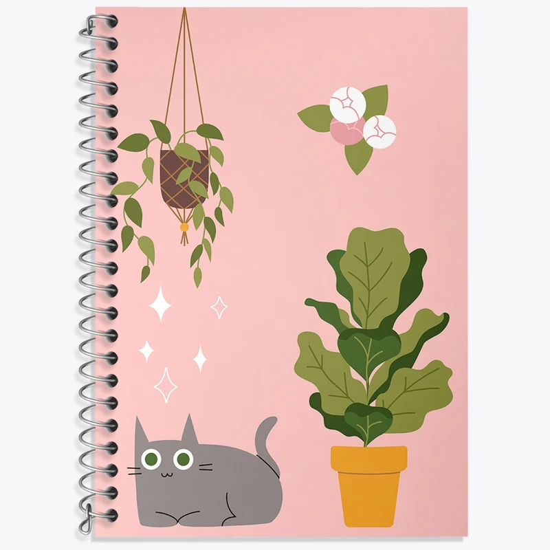 دفتر زبان 50 برگ خندالو مدل دو خط طرح گربه (Cat) کد N977