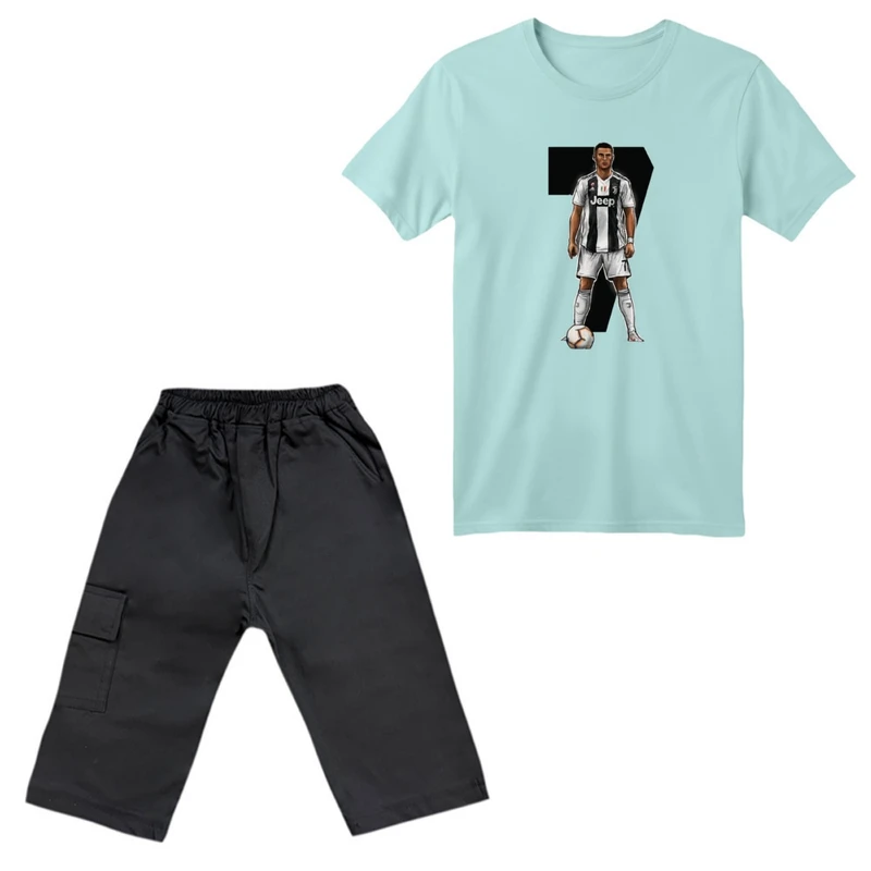 ست تی‌شرت آستین کوتاه و شلوارک پسرانه مدل رونالدو کد 9