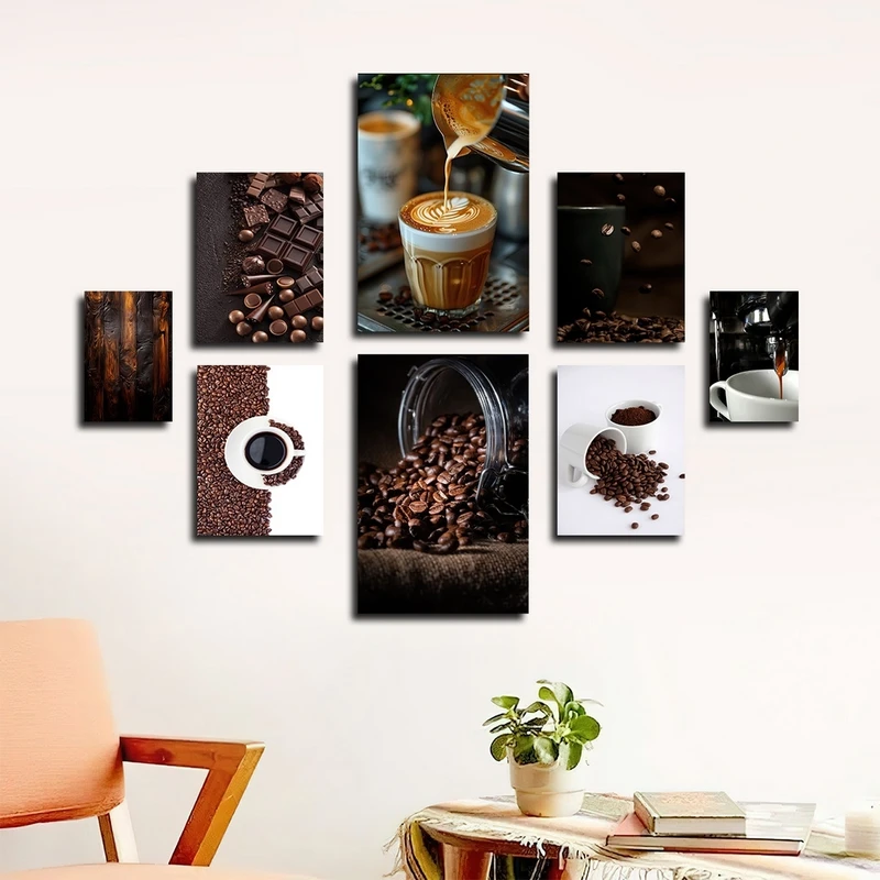 تابلو شاسی بکلیت طرح کافه و نوشیدنی و قهوه مدل SH-2817 مجموعه 8 عددی