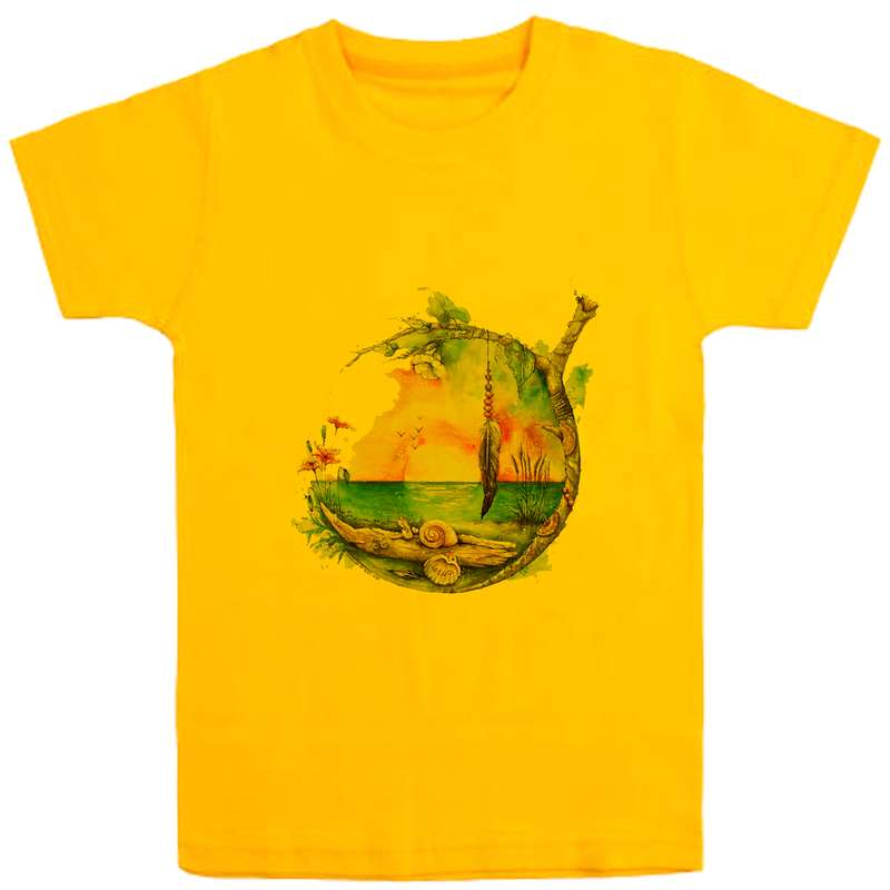 تی شرت آستین کوتاه دخترانه مدل جزیره D66 رنگ زرد