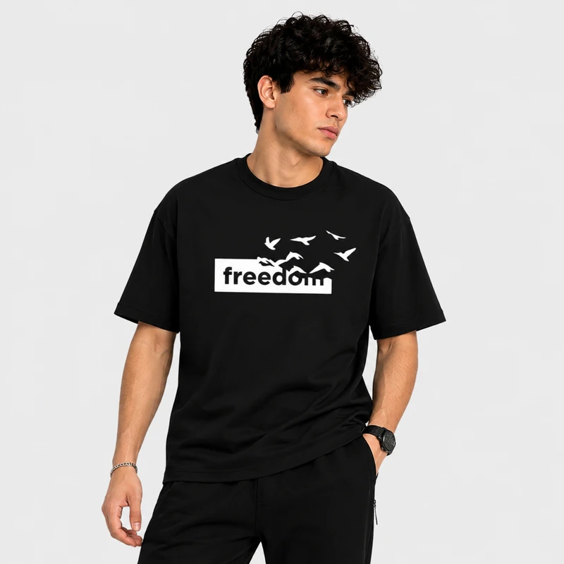 تی شرت مردانه پنبه‌ای طرح حروف مدل fre1209