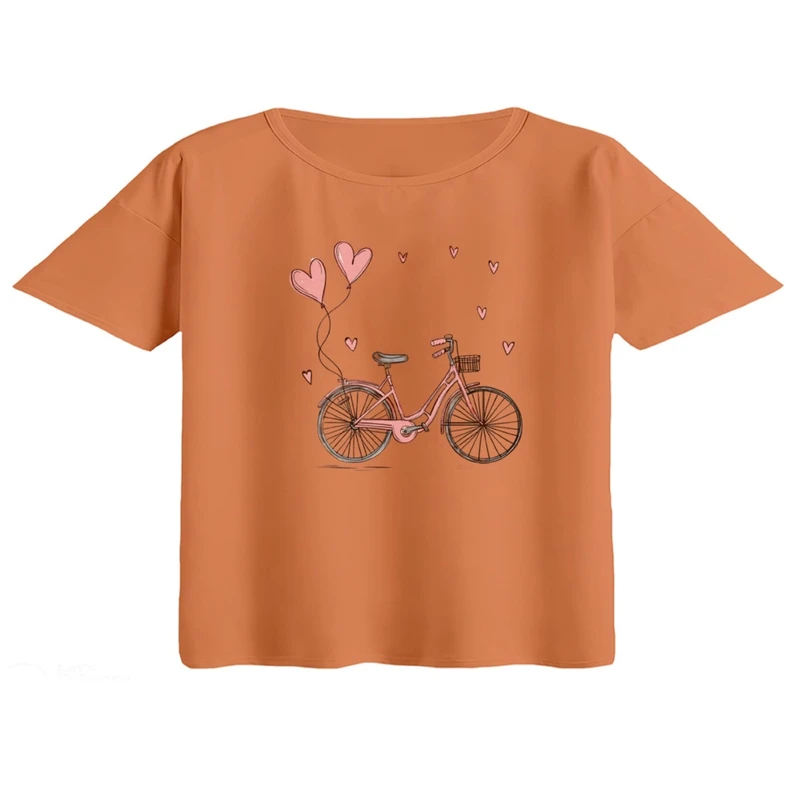 کراپ تی‌شرت آستین کوتاه زنانه مدل دوچرخه کد 01 