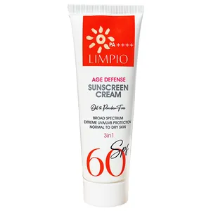 کرم ضد آفتاب بی رنگ لیمپیو SPF 60 مدل Age Defense ‌محافظ UVA ، UVB و PA++++، ضد حساسیت، ضد چروک و پیری ، مناسب پوست‌های نرمال و خشک حجم 50 میلی‌لیتر