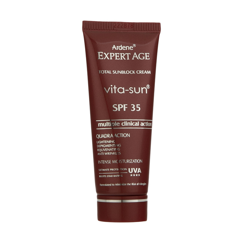 کرم ضد آفتاب بدون رنگ آردن اکسپرت ایج SPF35 مدل Vita-Sun محافظ UVA ،UVB، ضد چروک، روشن‌کننده، ضد لک، مناسب پوست معمولی حجم 45 میلی‌لیتر