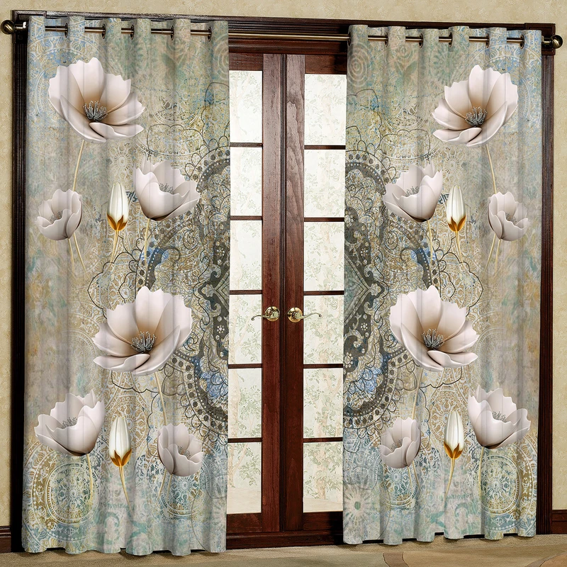 پرده طرح گل شقایق مدل مخمل پانچی کد 4133 W سایز 140x200 سانتی متر