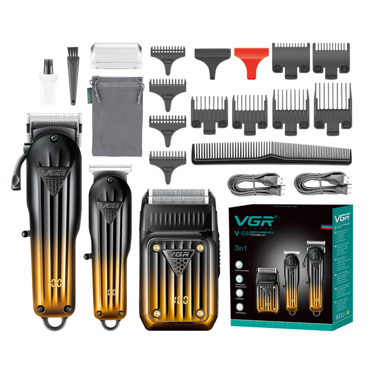 ماشین اصلاح موی سر و صورت شارژی وی جی ار مدل V-644 مجموعه سه عددی -  - 3