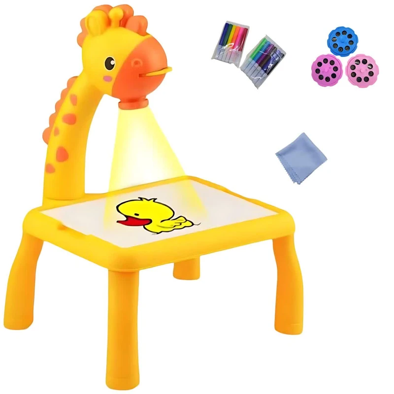 بازی آموزشی رنگ آمیزی ناب سل مدل میز نقاشی پروژکتوردار طرح زرافه کد  PROJECTION PAINTING 12COLORS WATERCOLOR PEN