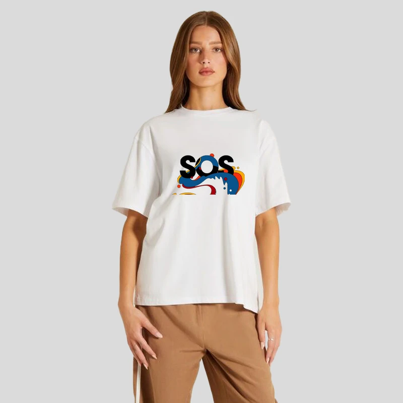 تی شرت آستین کوتاه زنانه پنبه طرح sos