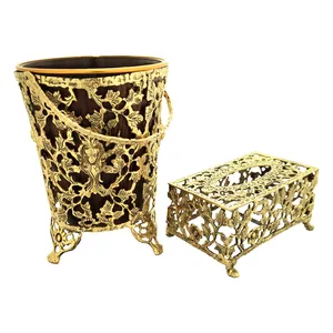 ست سطل و جعبه دستمال کاغذی برنجی کد 556