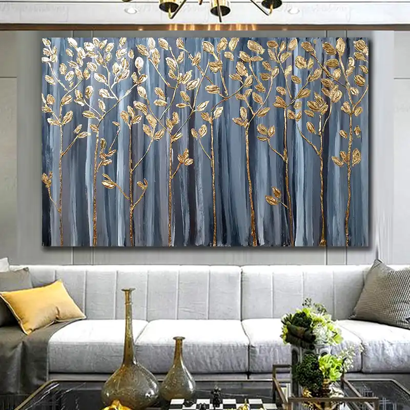 تابلو نقاشی ورق طلا مدل نقش برجسته طرح درختان کد 0038