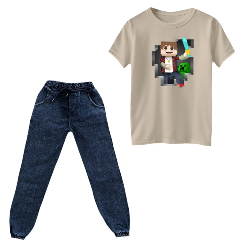ست تی‌شرت و شلوار پسرانه مدل ماینکرفت کد 8