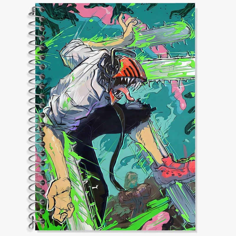 دفتر زبان 50 برگ خندالو مدل دو خط طرح دنجی انیمه مرد اره ای Chainsaw Man کد 17894