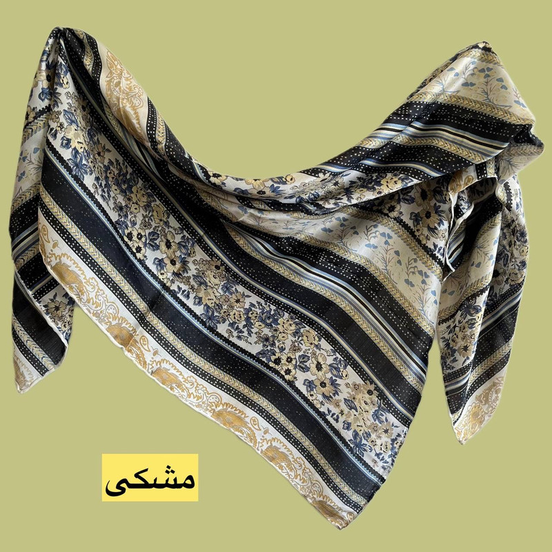روسری زنانه حریر ابریشم مجلسی گل‌دار کد 134