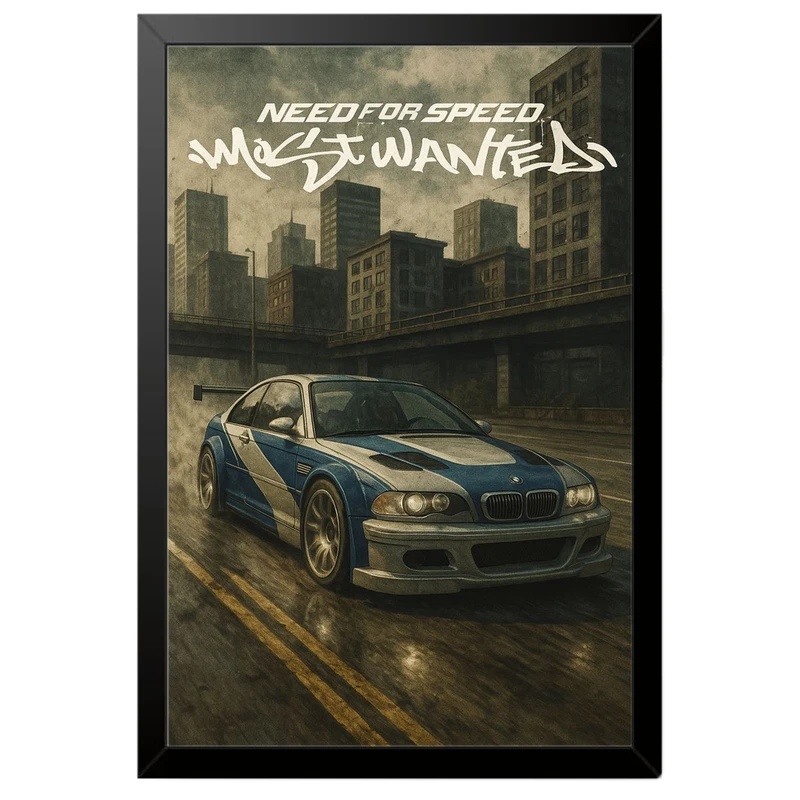 تابلو بکلیت طرح ماشین و خودرو بی ام و BMW M3 GTR NEED FOR SPEED MOST WANTED مدل B-po1946 فریم مشکی
