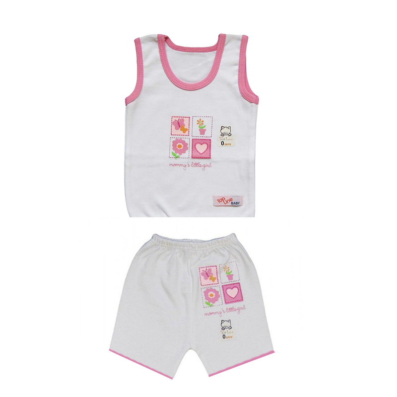 ست تاپ و شلوارک نوزادی تاپ لاین مدل 4گل