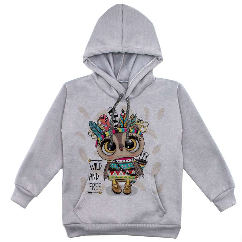 هودی دخترانه مدل جغد سرخ پوست F138 رنگ طوسی