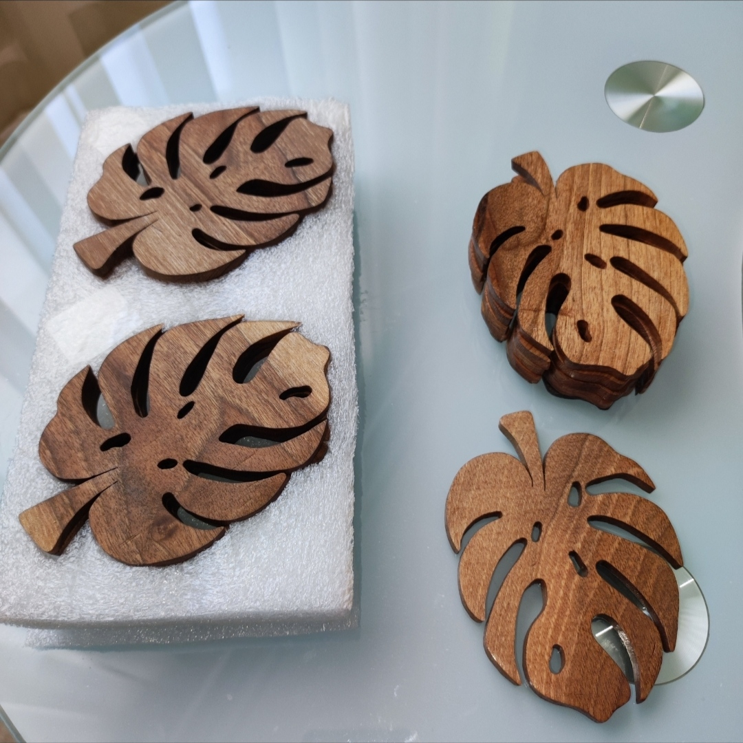 زیر لیوانی چوبی مدل برگ انجیری