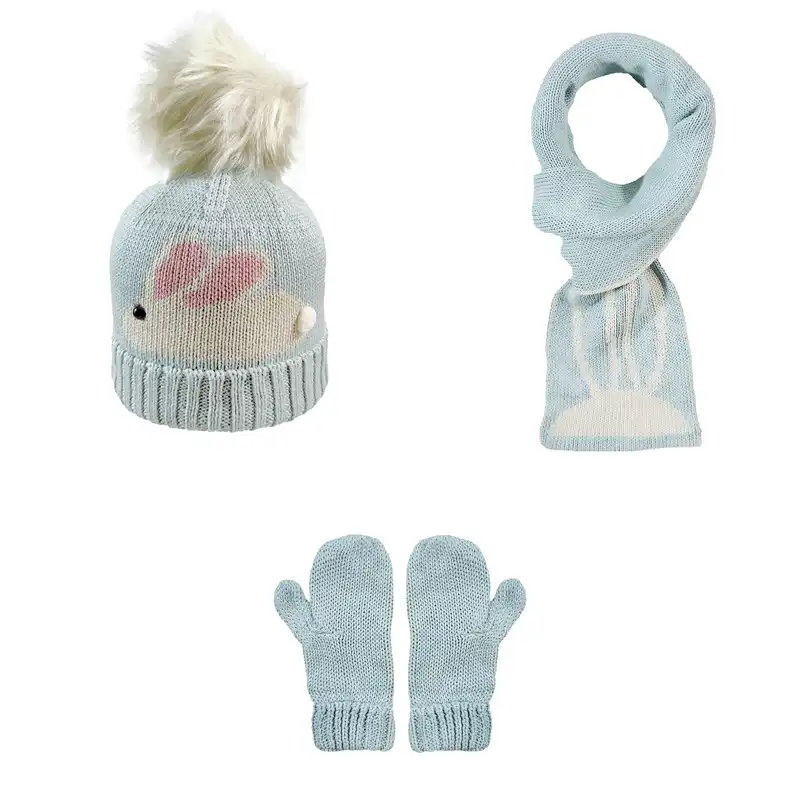 ست کلاه و شال گردن و دستکش بافتنی دخترانه اندلس مدل 67012 رنگ آبی