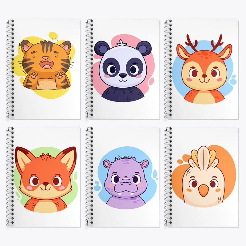 دفتر زبان 50 برگ خندالو مدل دو خط طرح حیوانات بامزه کد 452 مجموعه 6 عددی