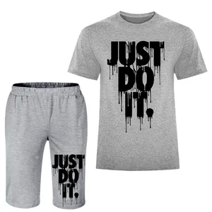 ست تی شرت و شلوارک مردانه مدل JUST A131 رنگ طوسی