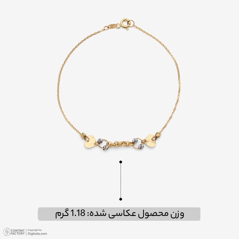 دستبند طلا 18 عیار زنانه طلای صداقت مدل AMG3042 قلب تراش دار