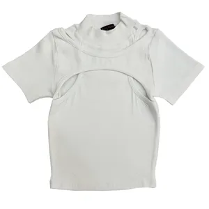 کراپ‌تاپ آستین کوتاه زنانه مدل کبریتی کد 9-30 رنگ سفید